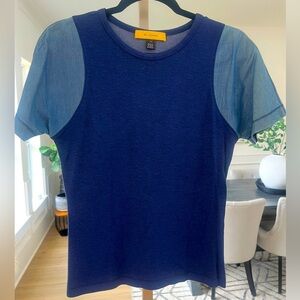 St. John Blue Chambray Denim Sleeve Blouse T-Shirt - Size S